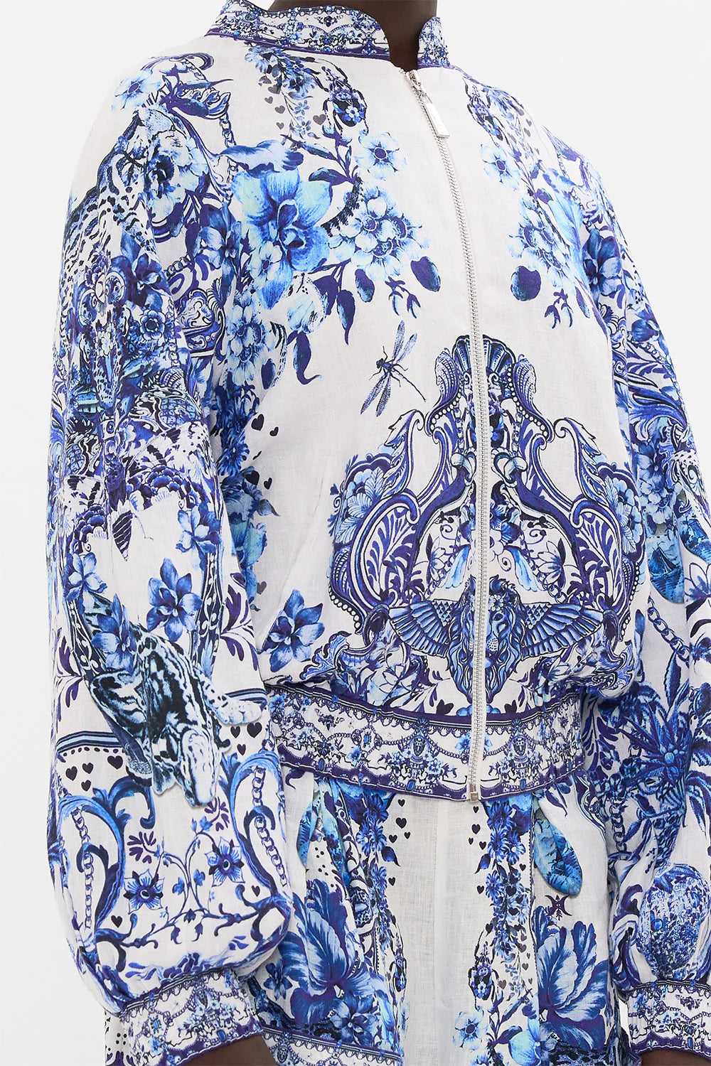 Bomber Jacket with Shirred Cuff