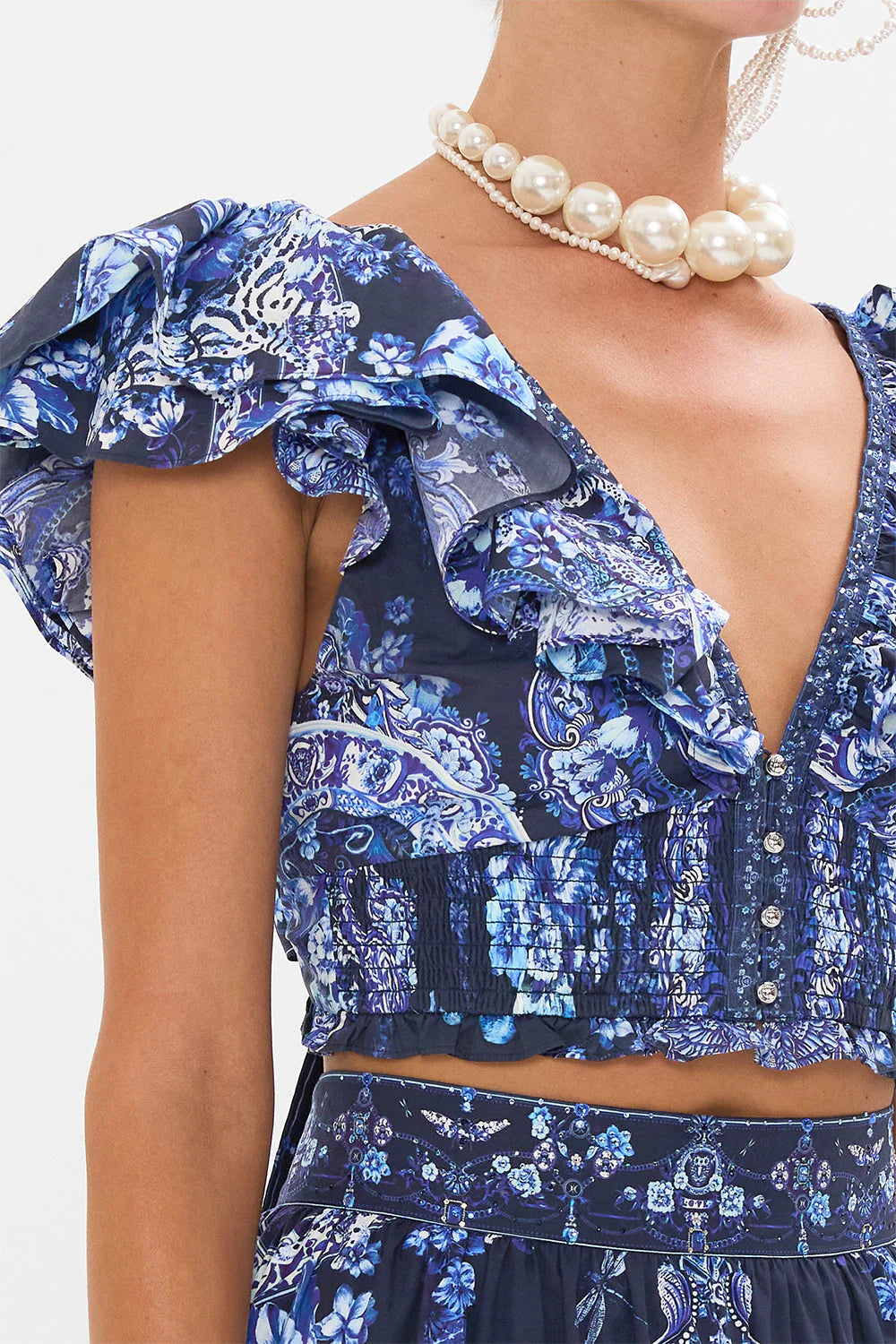 DEEP V FRILL S SLEEVE TOP