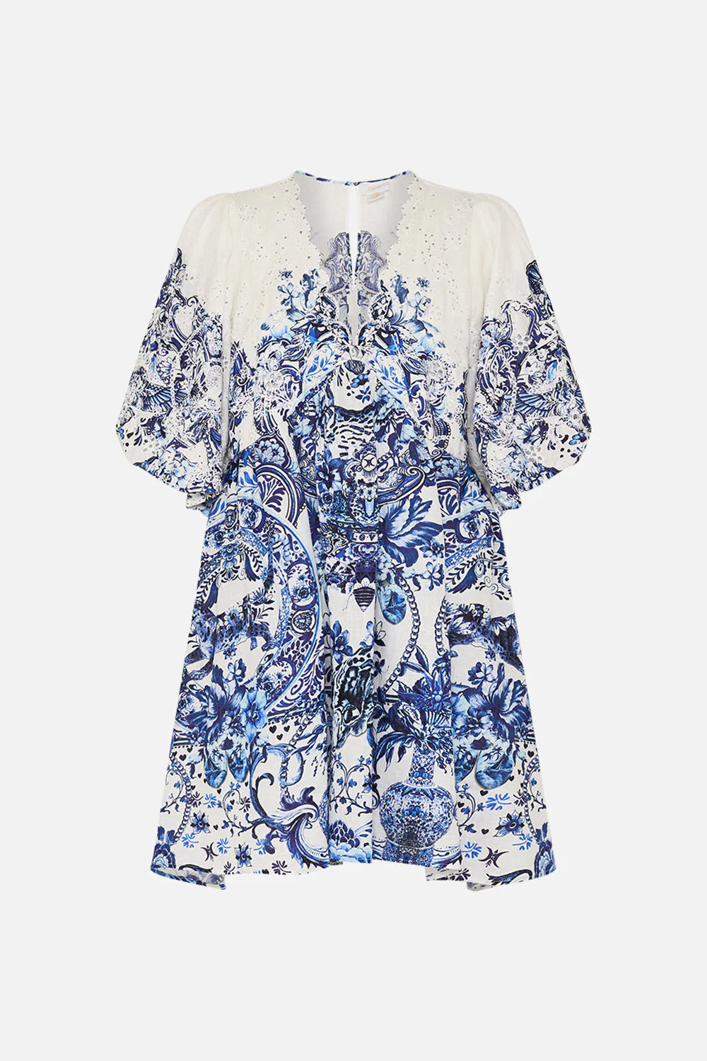 PUFF SLEEVE SHORT DRESS W BORDER