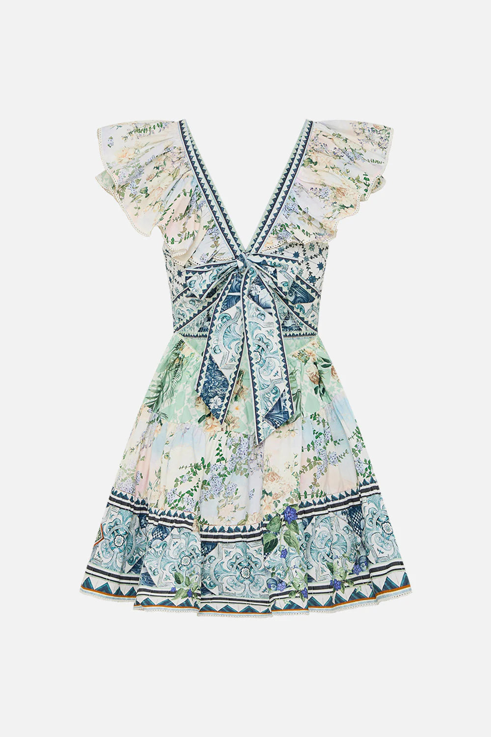TIERED SHORT DRESS W/ NECK FRILL