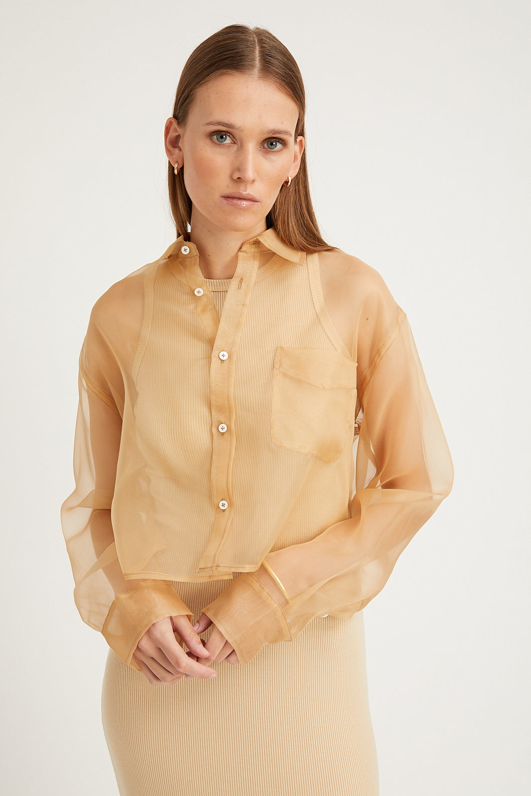 ORGANZA CROPPED BUTTON UP