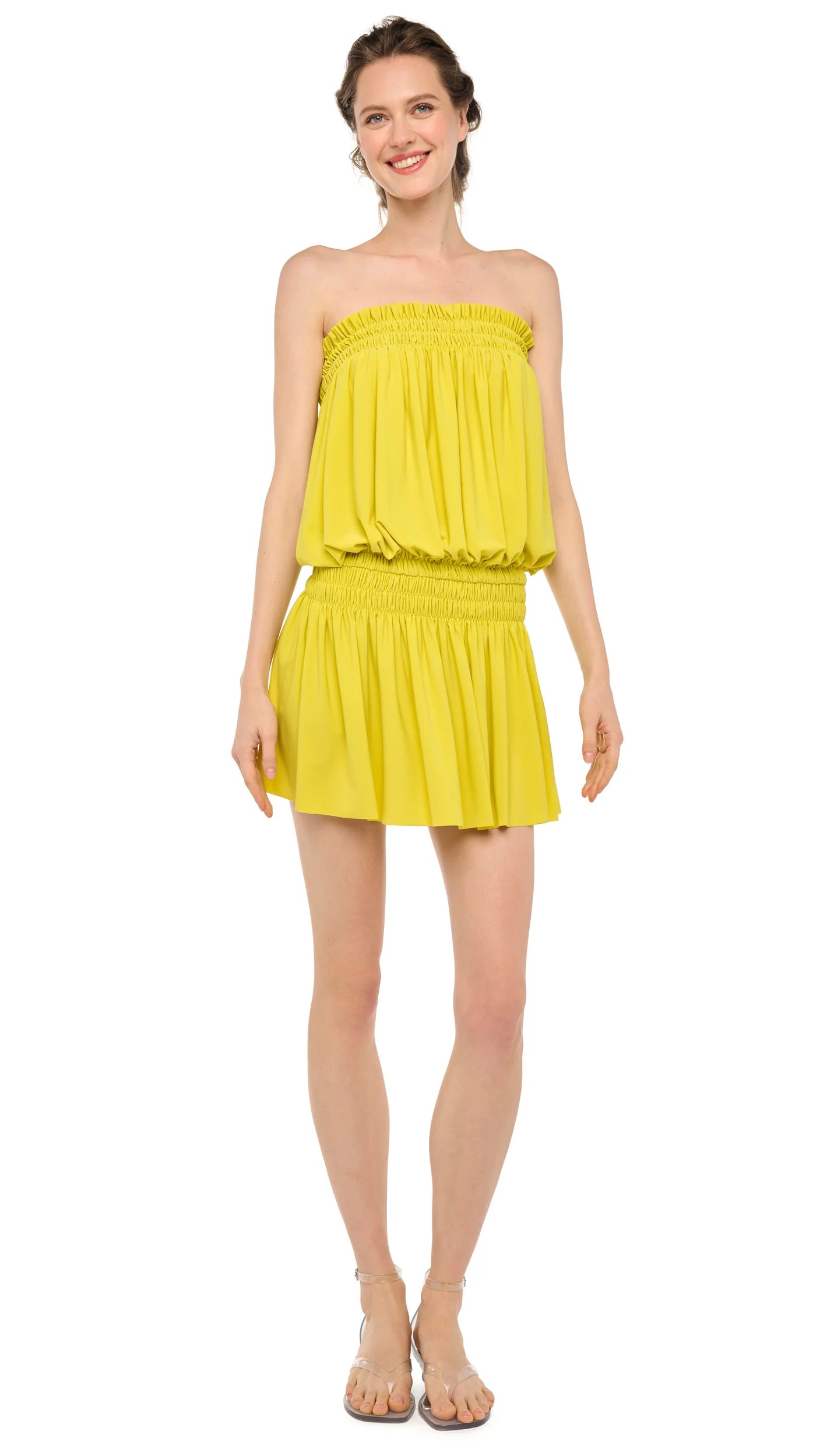 STRAPLESS PEASANT MINI DRESS