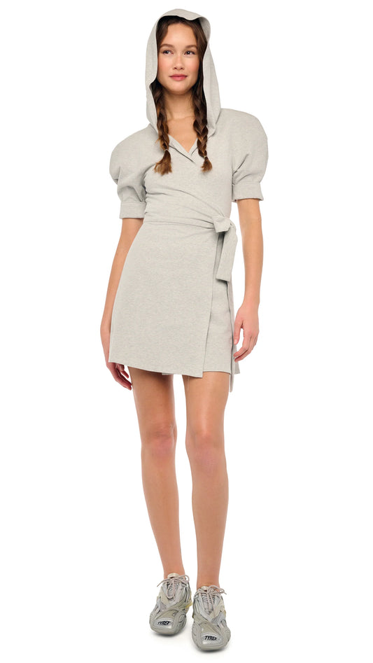 HOODED BOMBER WRAP DRESS