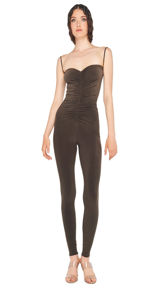 STRAPLESS SHIRRED FRONT CATSUIT