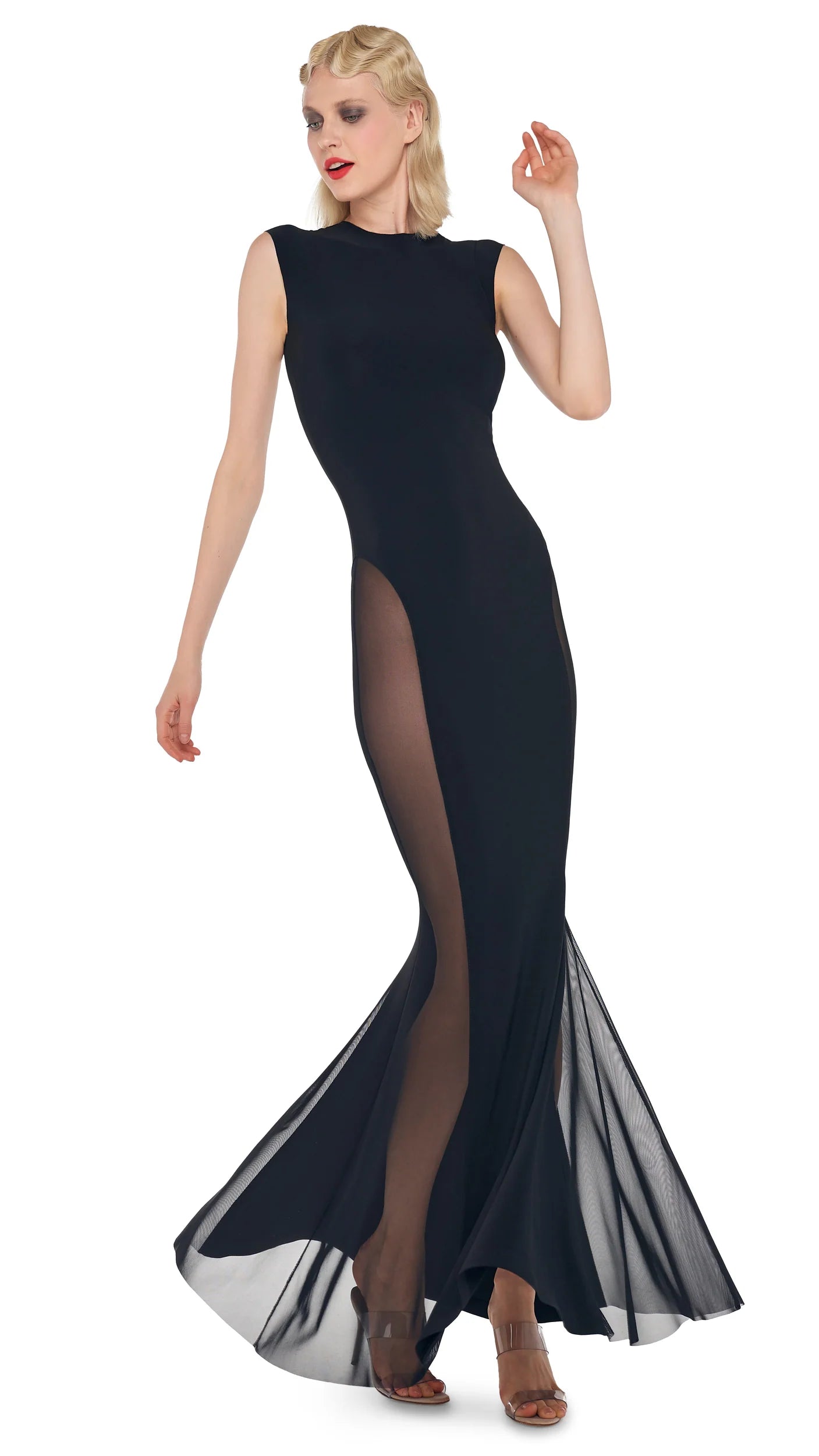 SLEEVELESS CREWNECK FISHTAIL GOWN