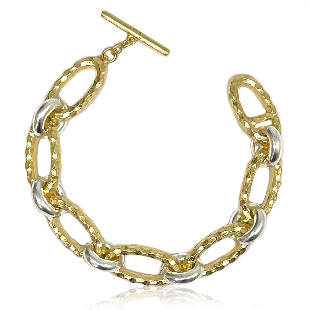 2-Tone Ravelle Hammered Chain Bracelet