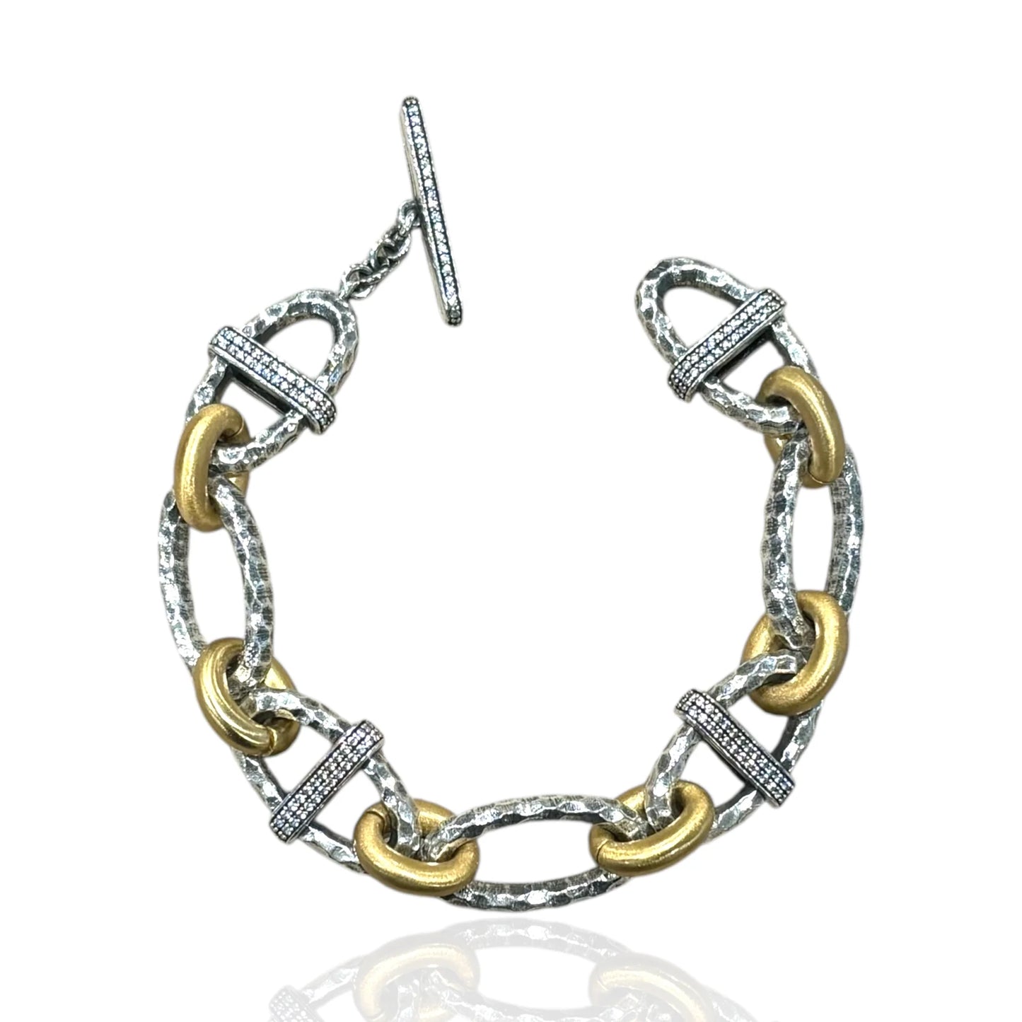 2 TONE PAVE RAVELLE HAMMERED CHAIN BRACELET