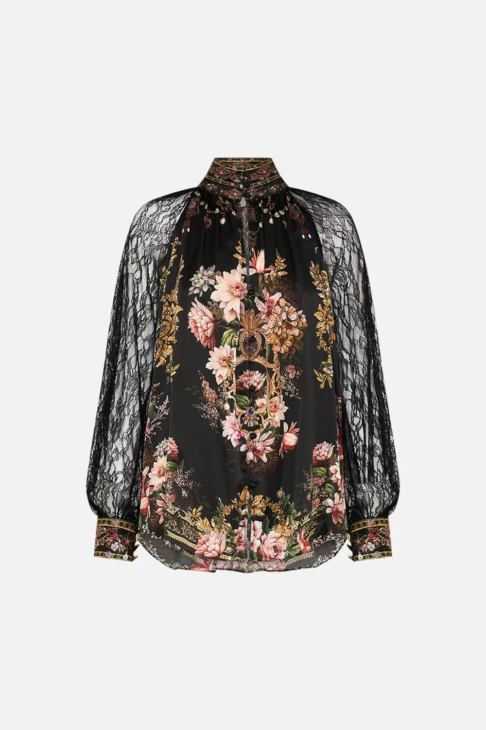 RAGLAN BUTTON UP SHIRT W LACE