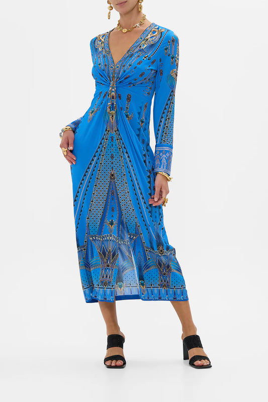 LONG V TWIST FRONT JERSEY DRESS
