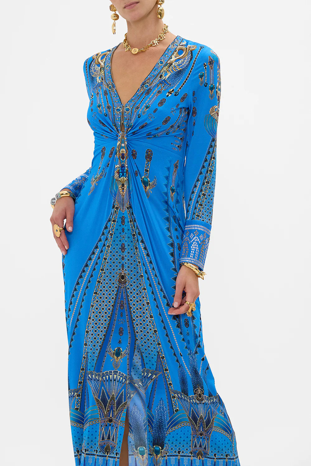 LONG V TWIST FRONT JERSEY DRESS