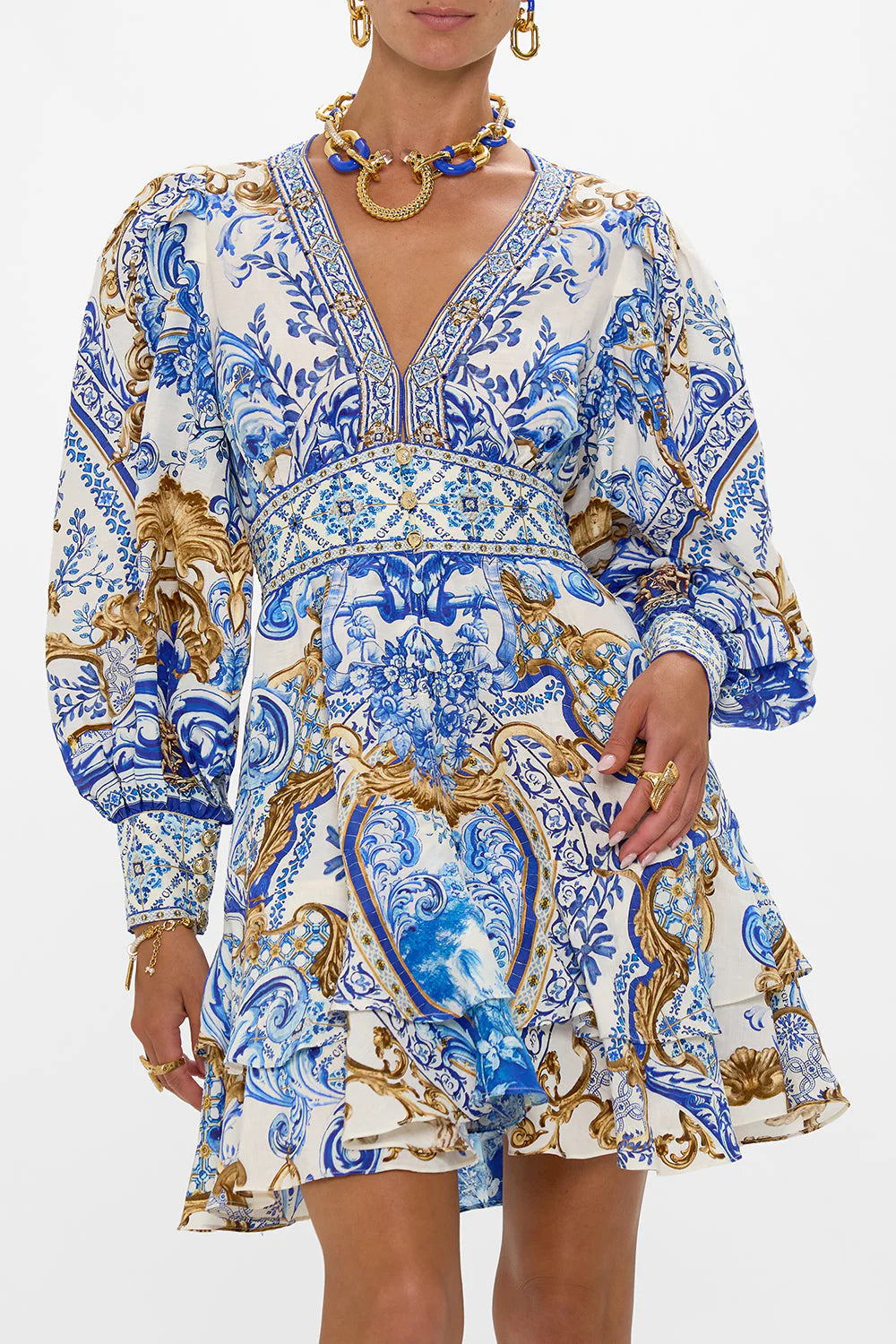 BUTTON FRONT FRILL DRESS