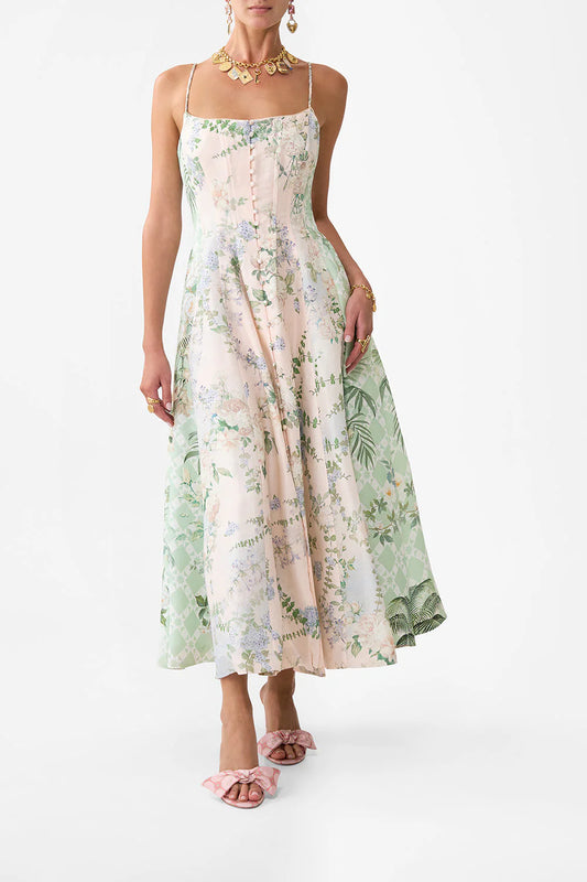 CORSET DRESS W LONG FLARED SKIRT