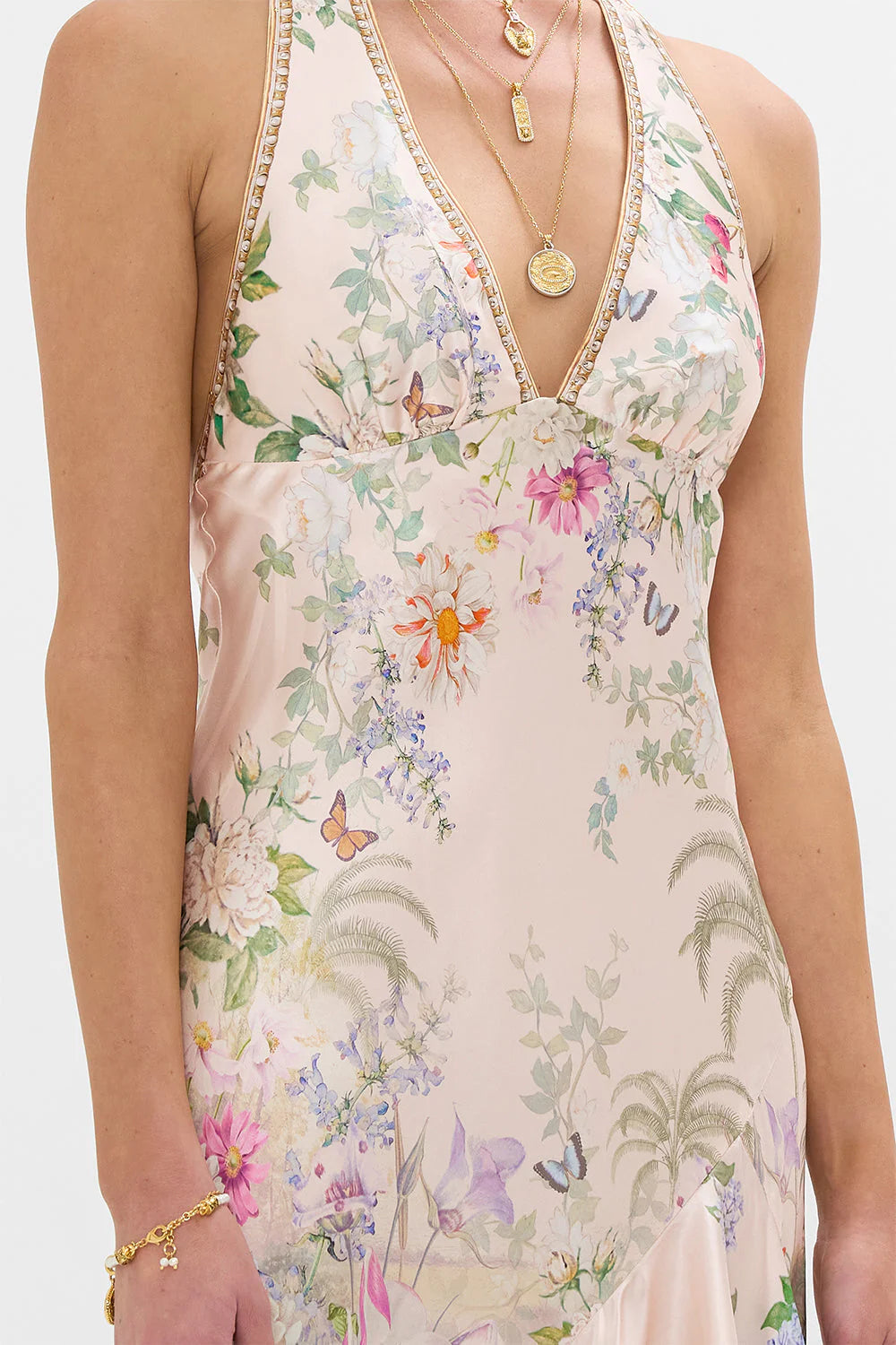 BIAS HALTER DRESS W RUFFLE HEM