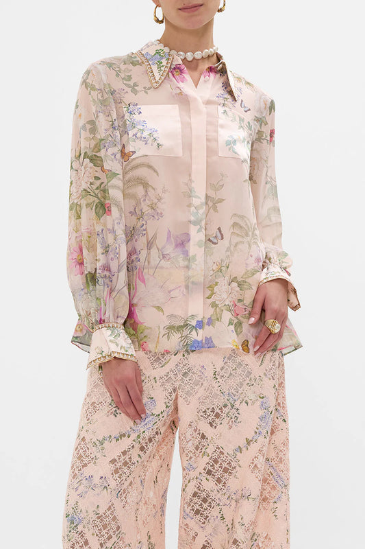 CURVED COLLAR BLOUSE W POCK