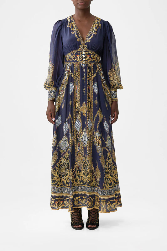 SHAPED WAISTED DRESS WITH GATHERED LONGSLEEVES