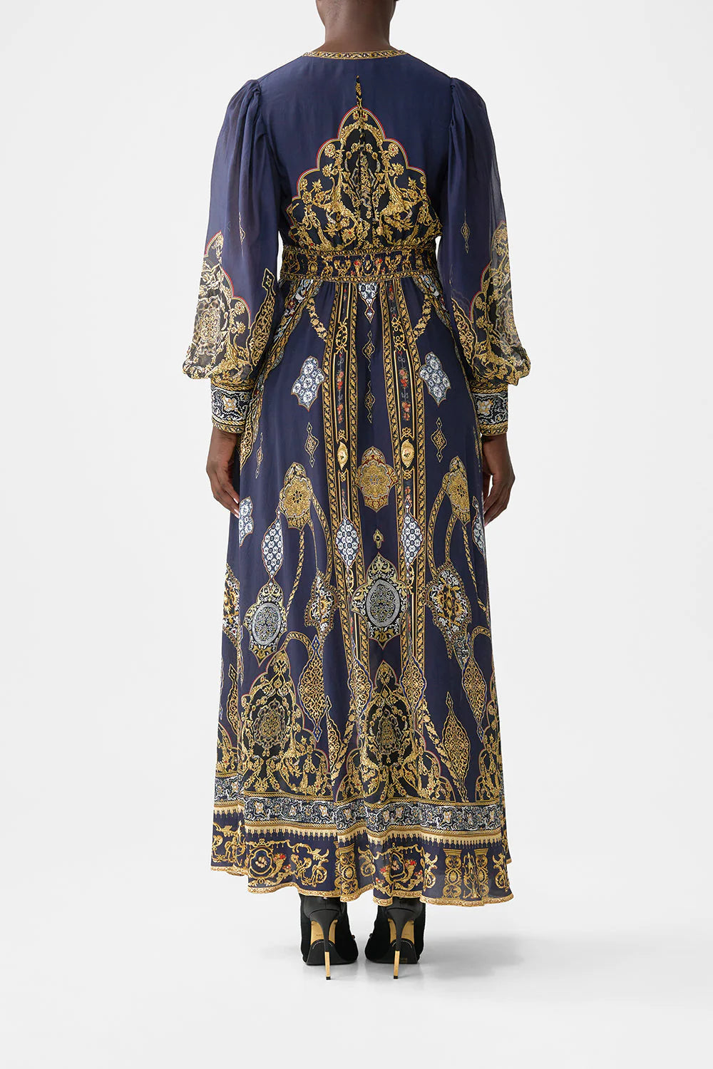 SHAPED WAISTED DRESS WITH GATHERED LONGSLEEVES