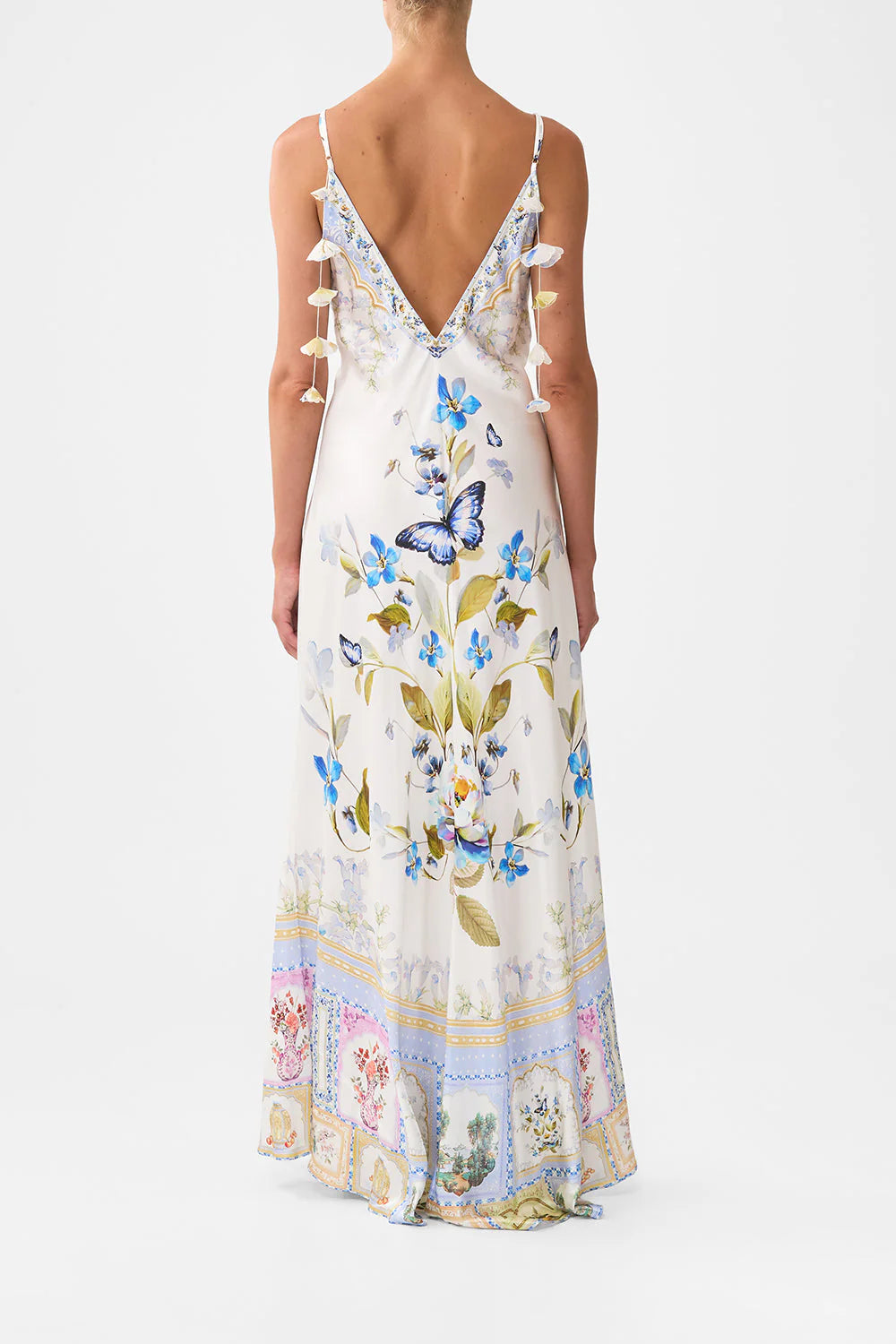 V NECK LONG BIAS SLIP DTESS W TRAIN