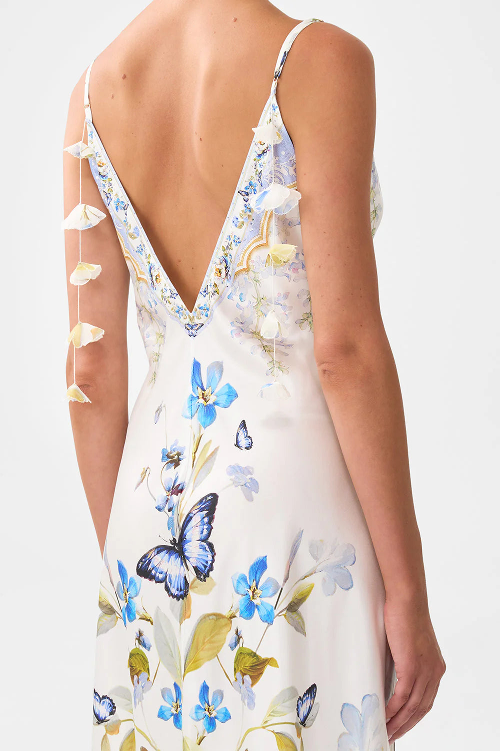 V NECK LONG BIAS SLIP DTESS W TRAIN