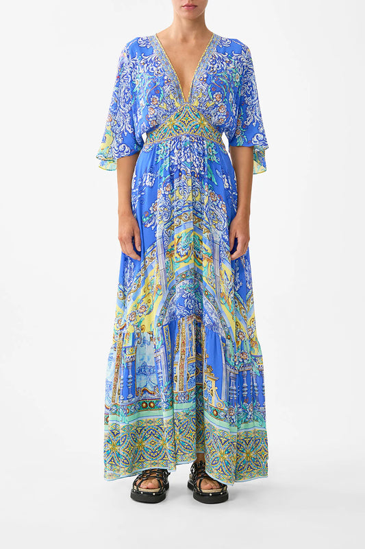 WAISTED DRESS W/ HEM RUFFLE