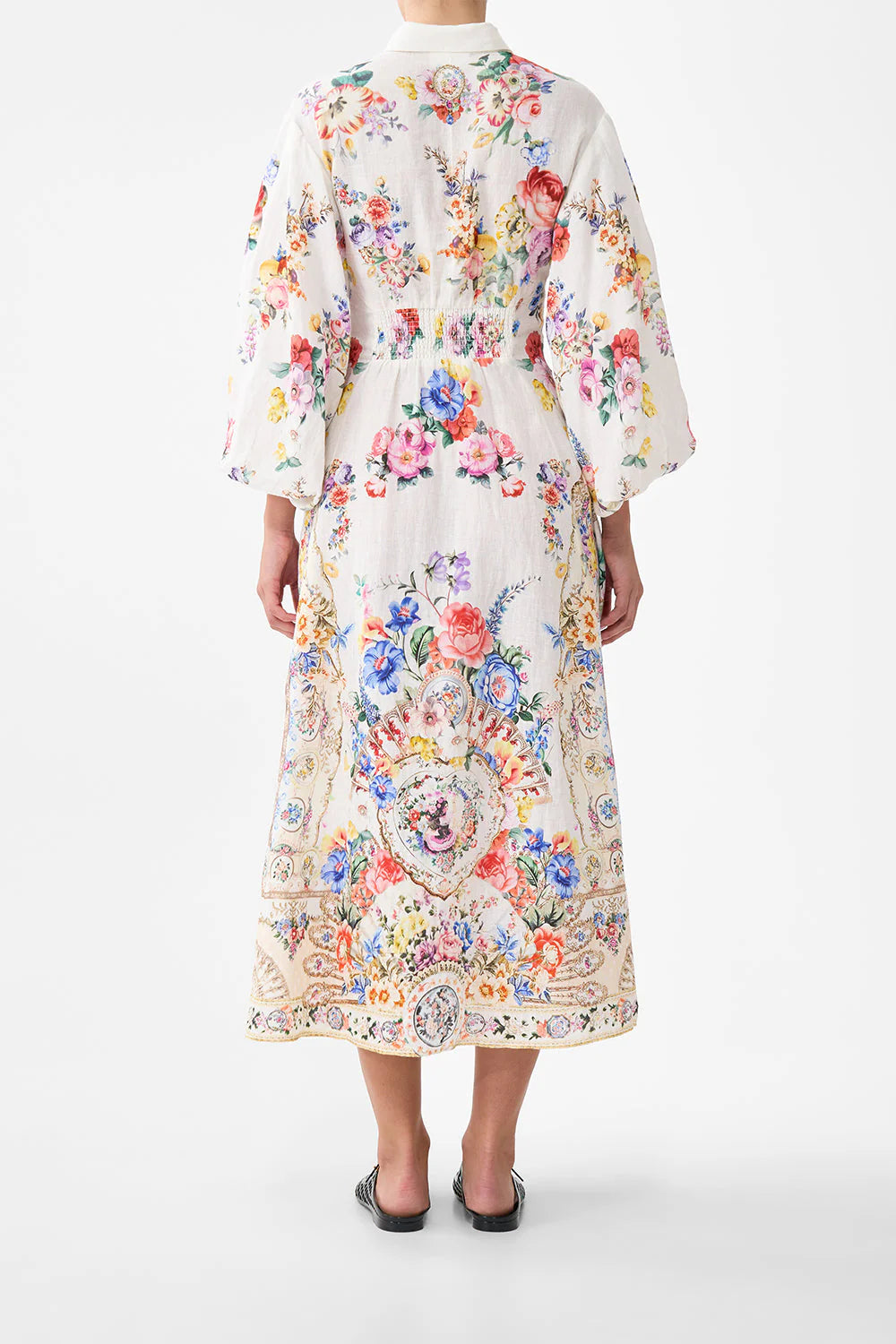 WAIST TIE-SHIRT DRESS W BUBBLE SLEEVE