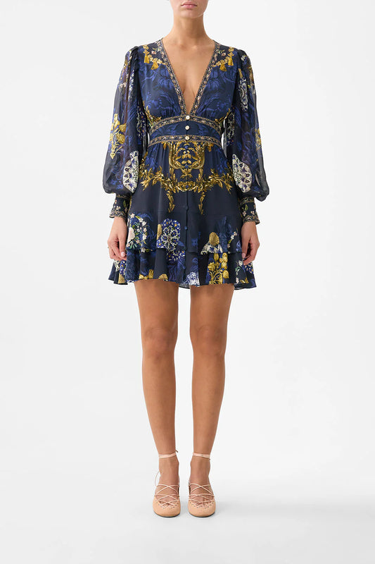 BUTTON FRONT FRILL DRESS