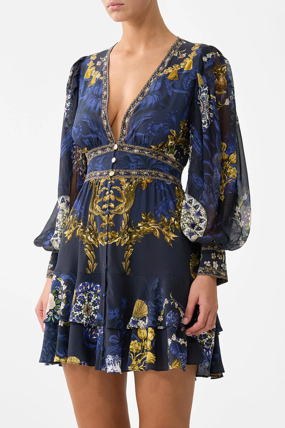 BUTTON FRONT FRILL DRESS