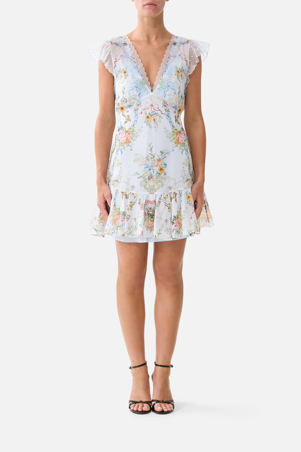 RUFFLE SLEEVE SHORT DRESS