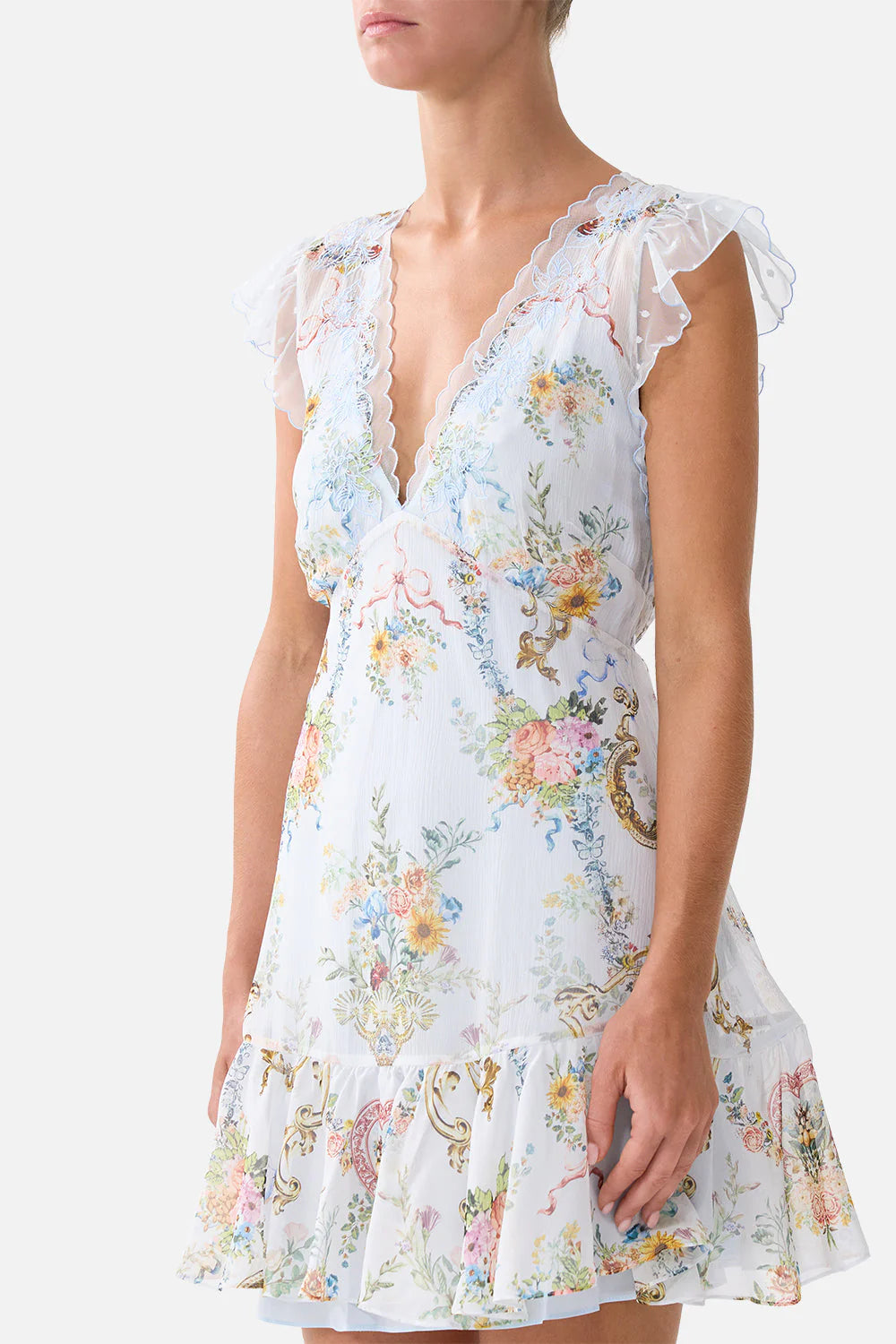 RUFFLE SLEEVE SHORT DRESS