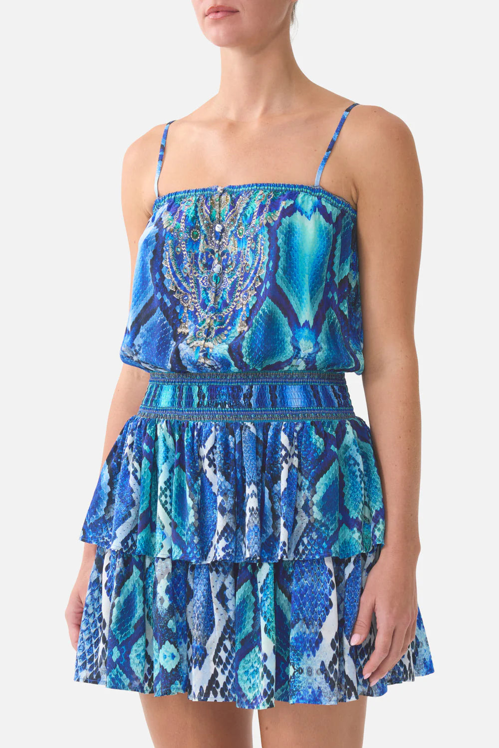 SHIRRED WAIST MINI DRESS