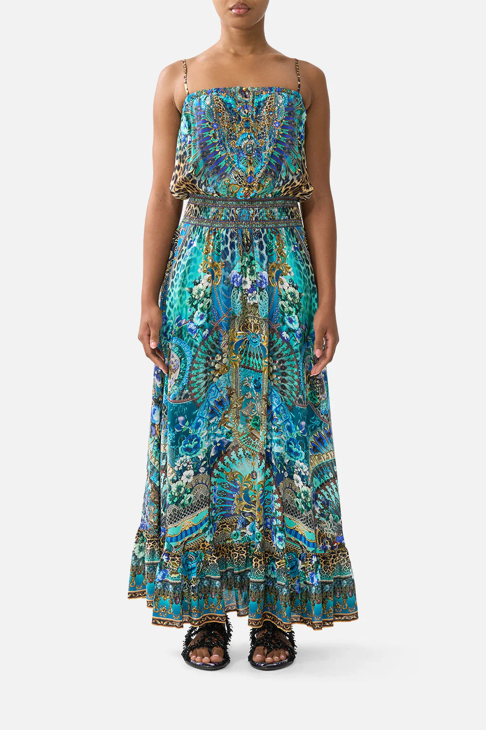 SHIRRED WAIST LONG DRESS
