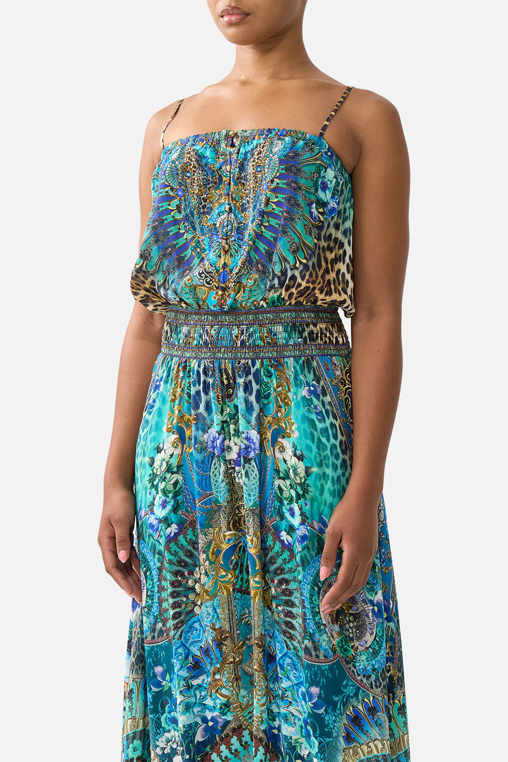 SHIRRED WAIST LONG DRESS