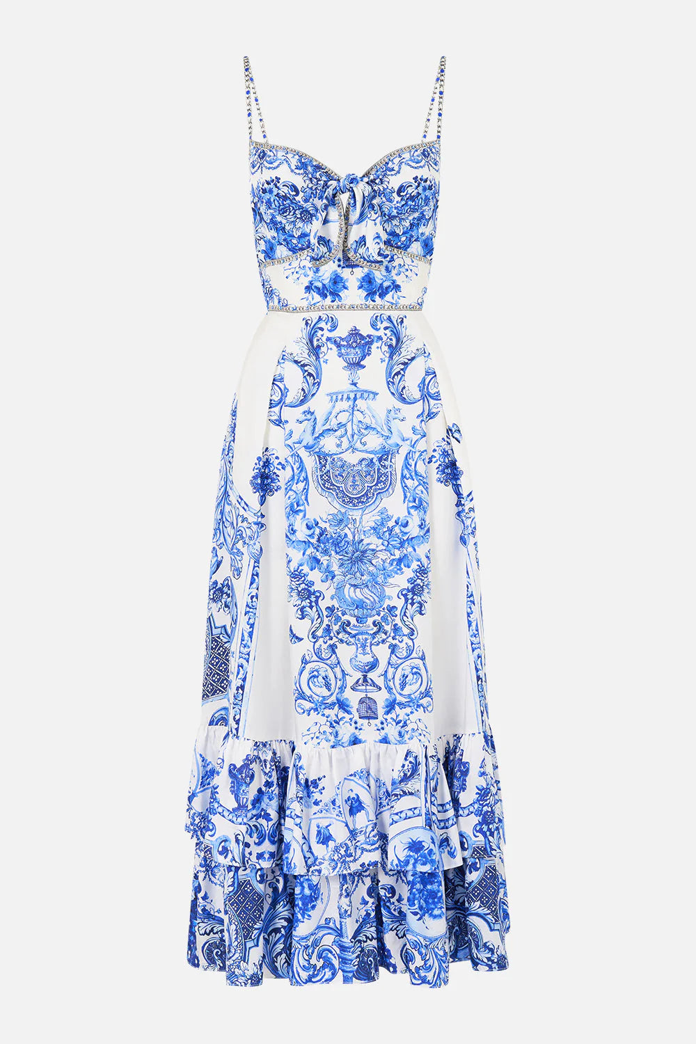 RUFFLE HEM TIE FRONT MIDI DRESS