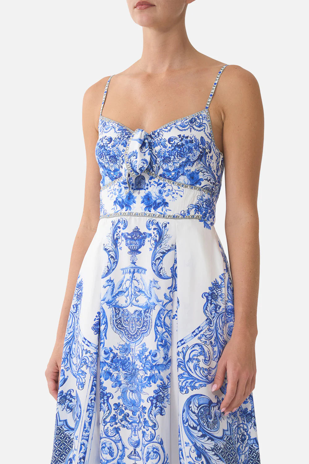 RUFFLE HEM TIE FRONT MIDI DRESS