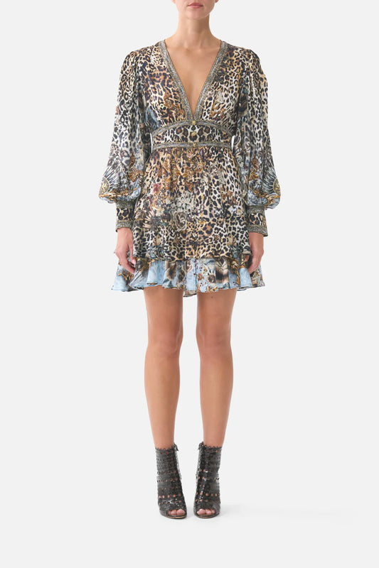 BUTTON FRONT FRILL DRESS