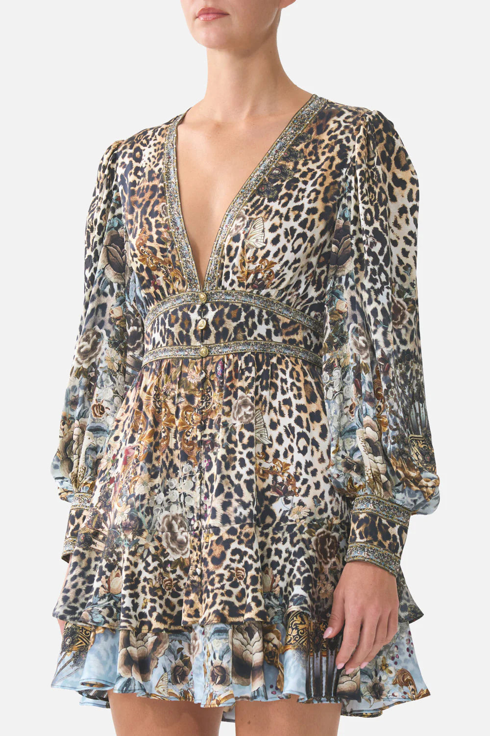 BUTTON FRONT FRILL DRESS