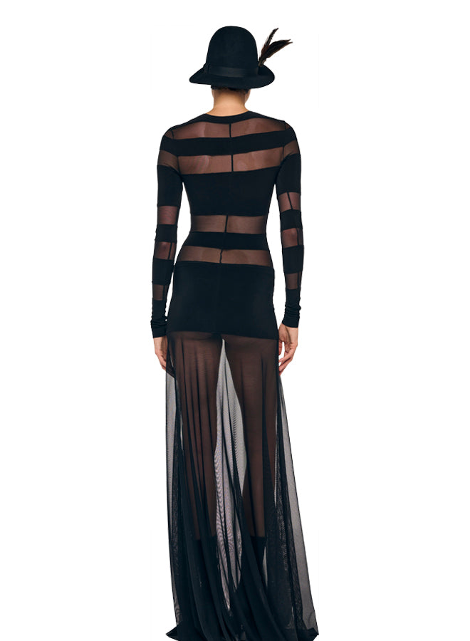 SPLICED LONG SLEEVE FLARED GOWN