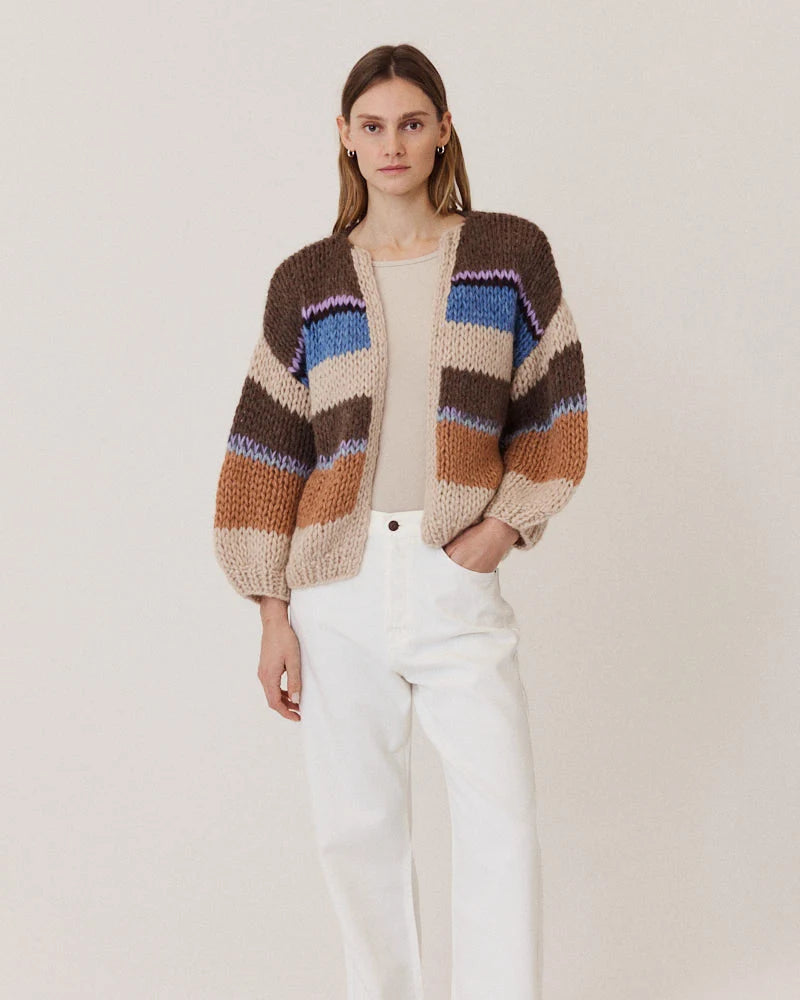 CHUNKY ALPACA STRIPES BOMBER CARDI