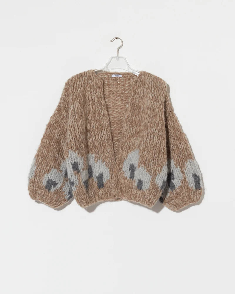 FLEECY ALPCA INTARSIA BOMBER CARDI