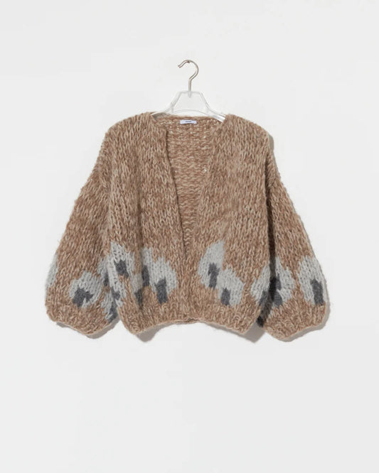 FLEECY ALPCA INTARSIA BOMBER CARDI