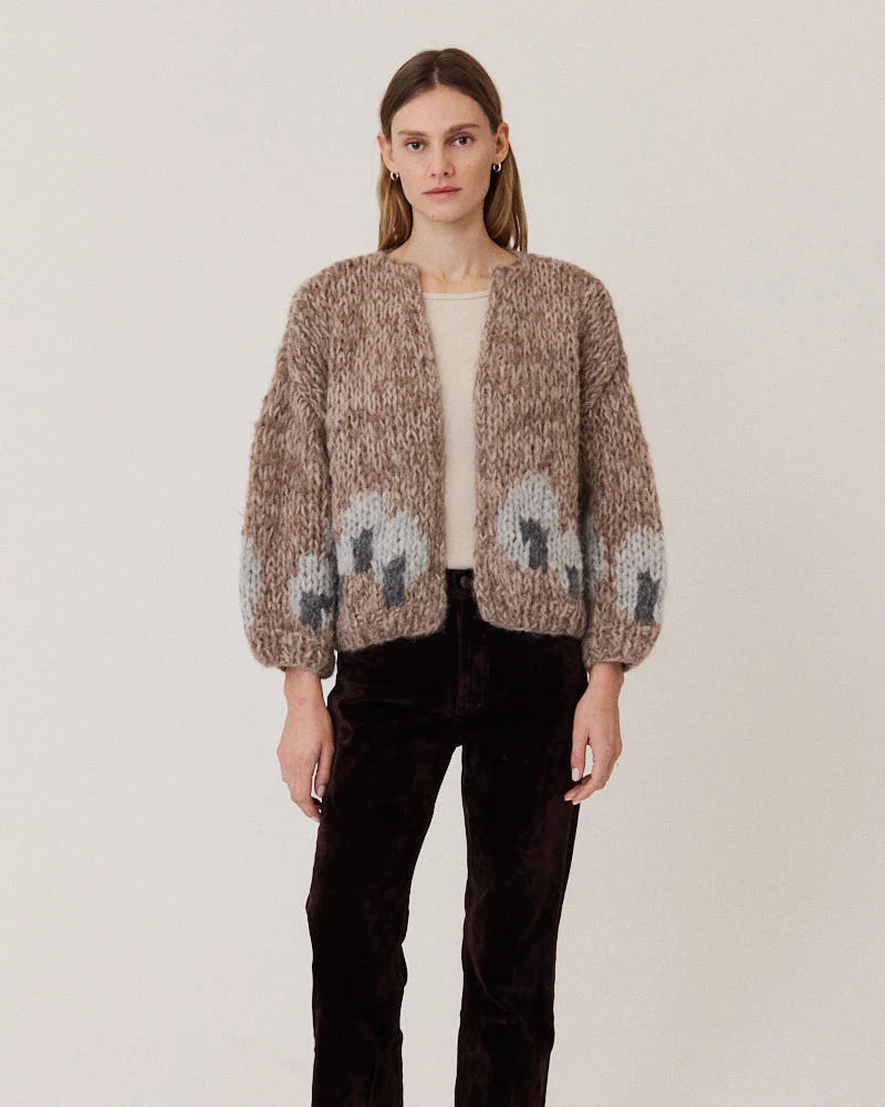 FLEECY ALPCA INTARSIA BOMBER CARDI
