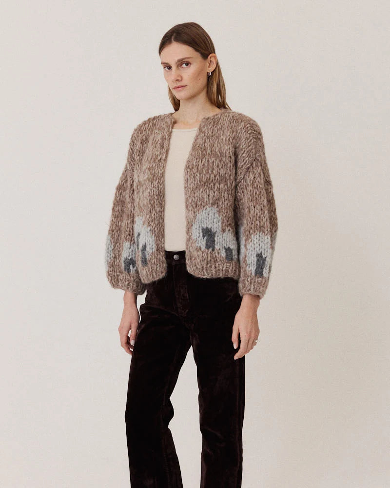 FLEECY ALPCA INTARSIA BOMBER CARDI
