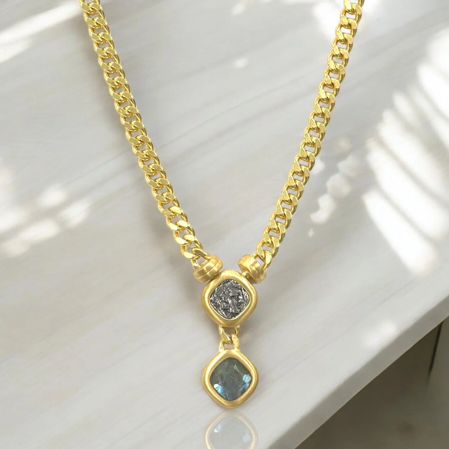 GOLD LUSSO LABRADORITE & COIN NECKLACE