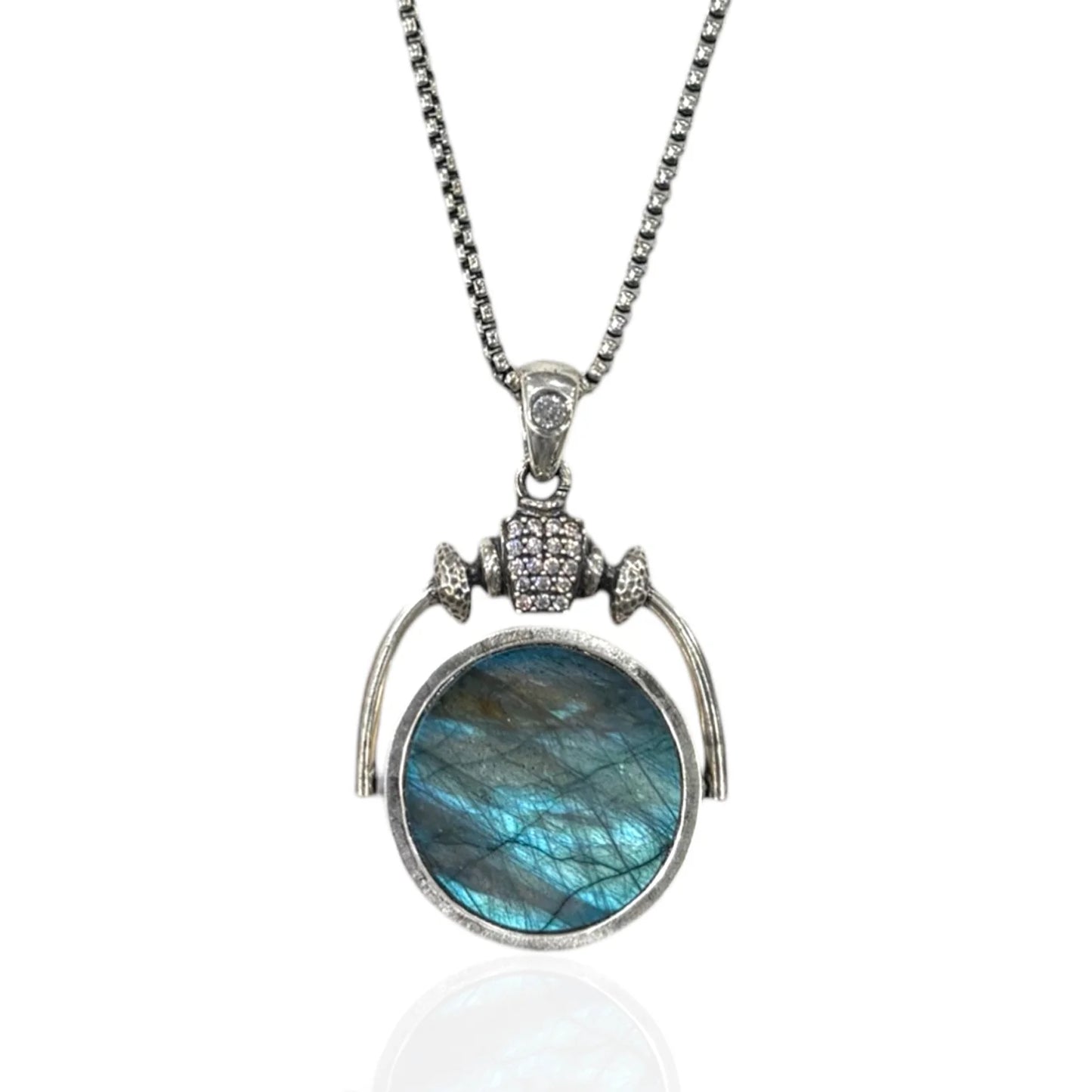 LARGE LABRADORITE SOL SPINNER NECKLACE
