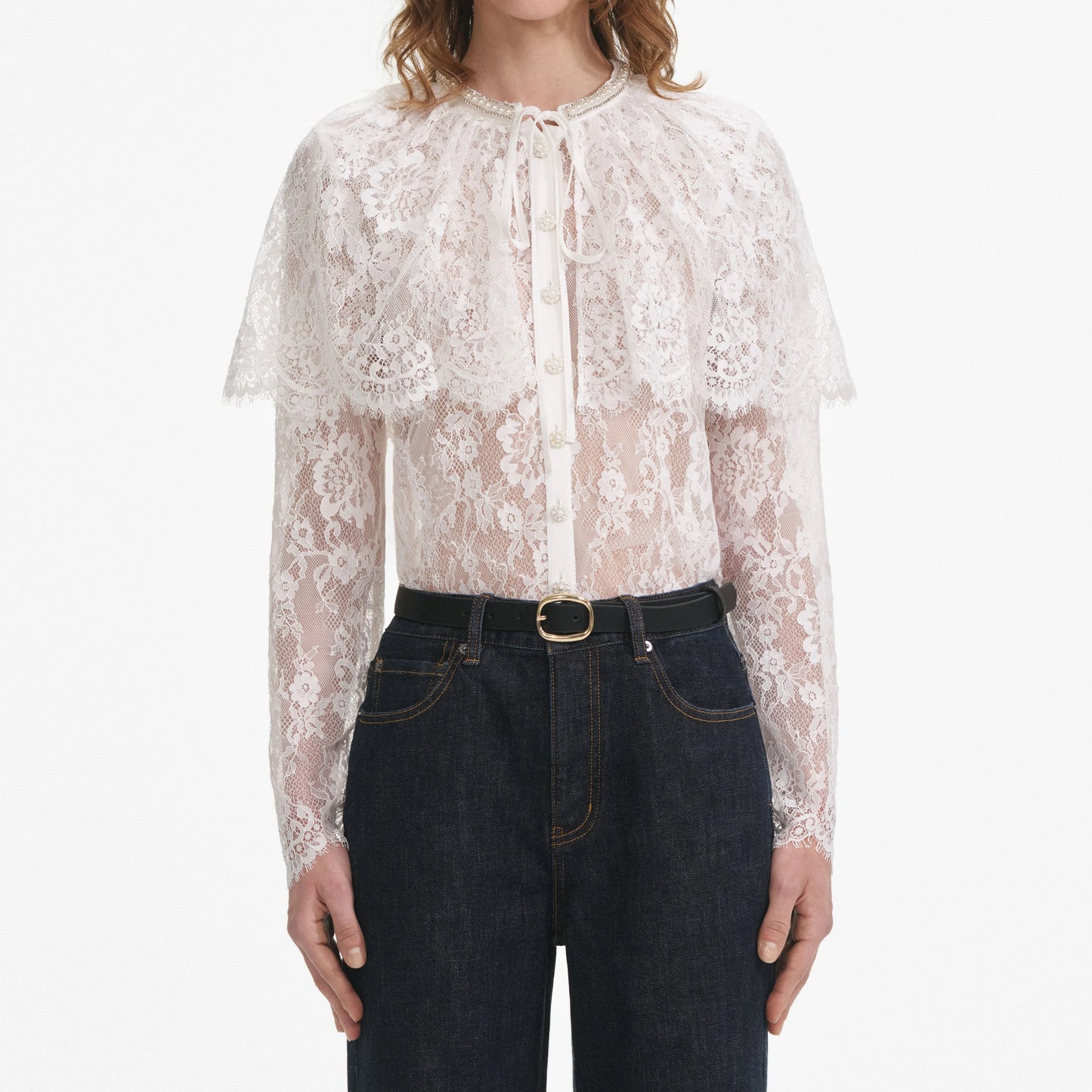 WHITE LACE CAPE TOP