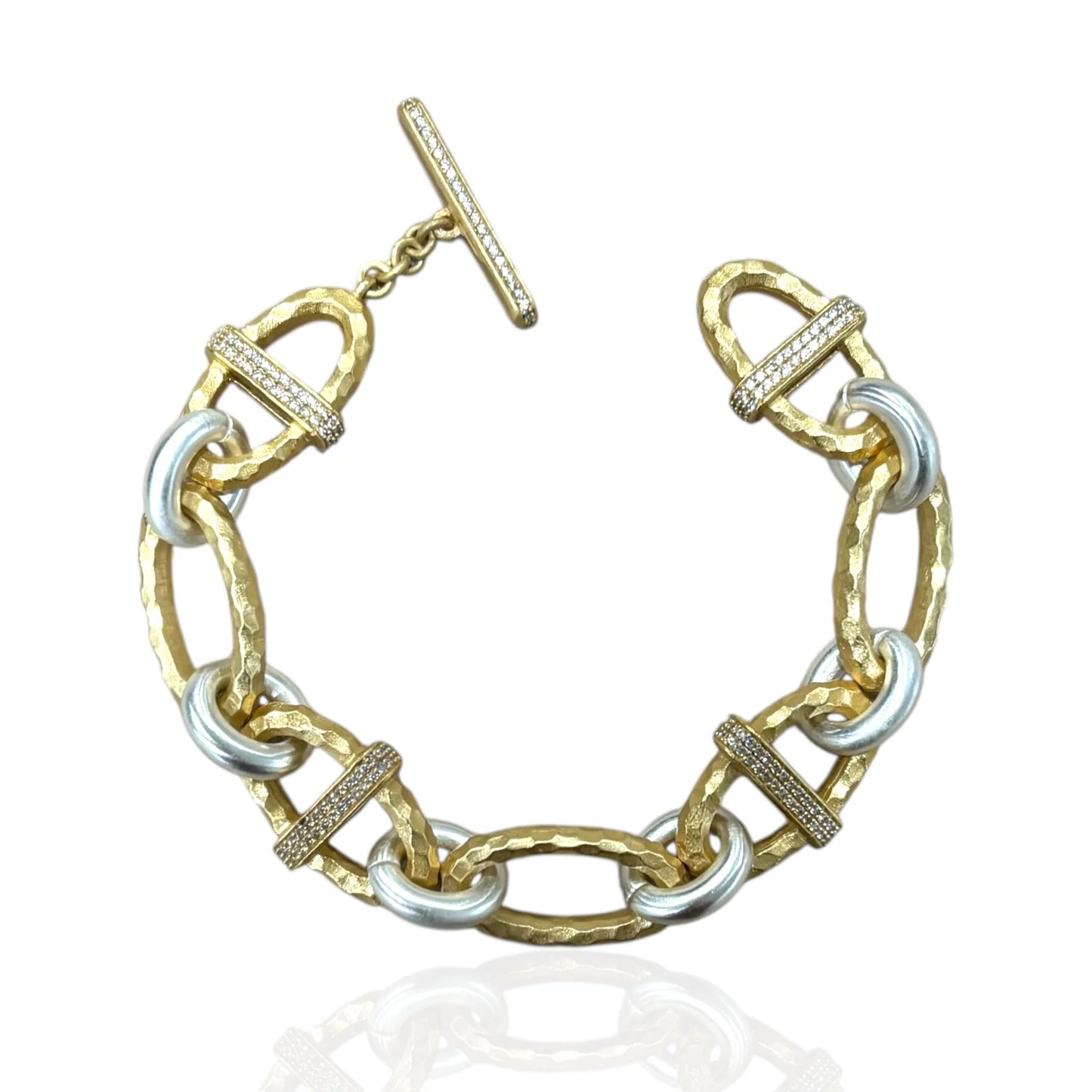 2 TONE PAVE RAVELLE HAMMERED CHAIN BRACELET