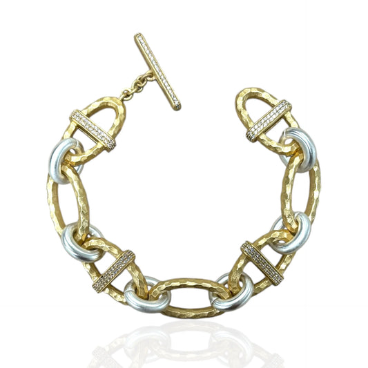2 TONE PAVE RAVELLE HAMMERED CHAIN BRACELET