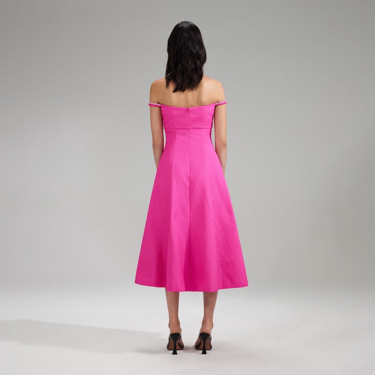 Pink Texture Diamante Detail Midi Dress