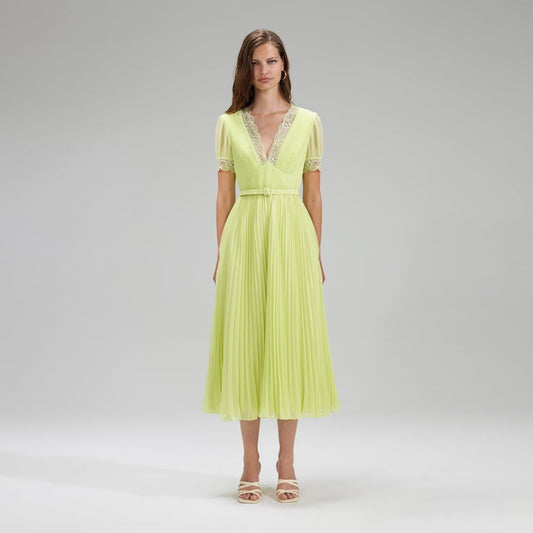 Lime Green Chiffon Midi Dress