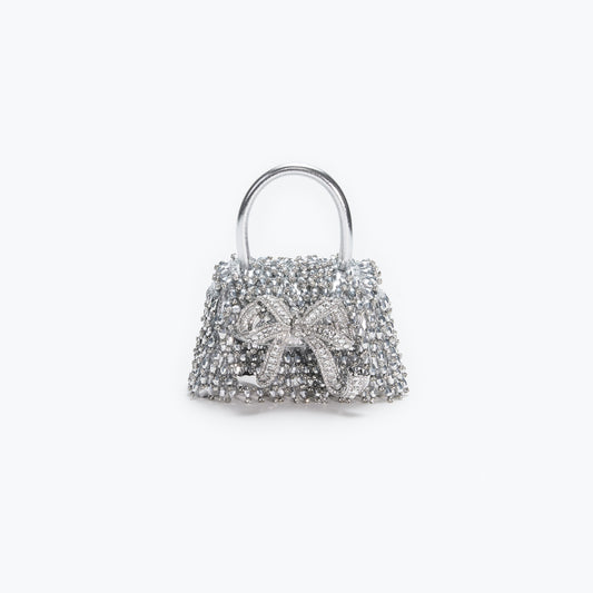 SILVER EMBALISHED BOW BAG