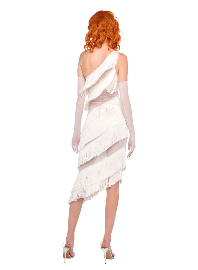 SPLICED MIDCALF FRINGE DRESS